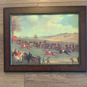 VTG Original Framed Equestrian 19th Century British Horse Racing Print Wall Art